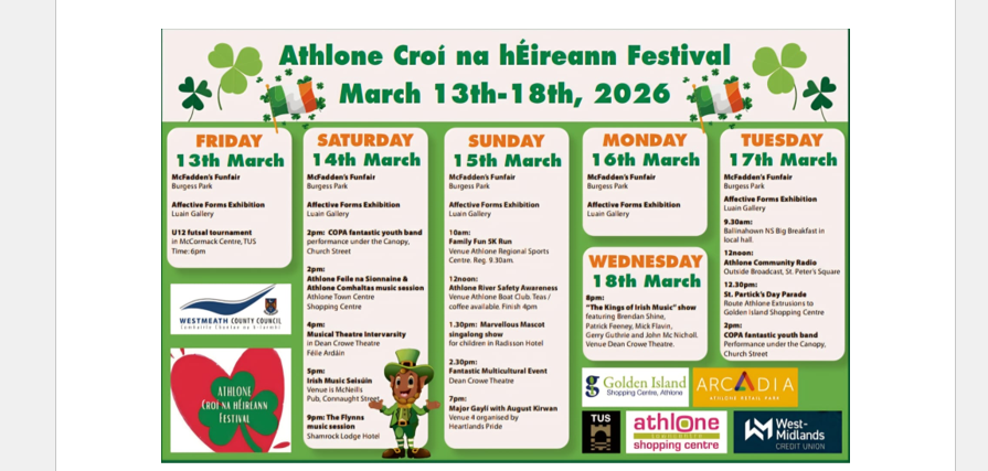 Croi na hEireann Festival Athlone 2026